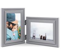 JD Concept Vertical Horizontal Combo, Double 6x4 (10 x 15 cm) Grey Wood Hinged Photo Picture Frame, Desktop or Wall Mounted, Portrait and Landscape View