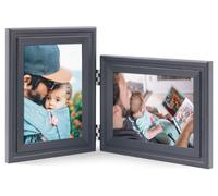 JD Concept Vertical Horizontal Combo, Double 7x5 (13 x 18 cm) Black Wood Hinged Photo Picture Frame, Desktop or Wall Mounted, Portrait and Landscape View