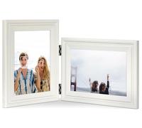 JD Concept Vertical Horizontal Combo, Double 7x5 (13 x 18 cm) White Wood Hinged Photo Picture Frame, Desktop or Wall Mounted, Portrait and Landscape View