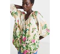 JD WILLIAMS Collarless Button Through Blouse Cream Floral 18
