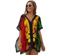 Jdadrh Cover Ups for Swimwear Womens Swimsuit Coverup Shirt Bikini Beachwear Bathing Suit Beach Dress, Reggae Rasta Flag Lion King, One Size