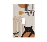 JDAKHD Boho Mid Century Modern Decorative 1-Gang Toggle Light Switch Cover Abstract Black Cat & Green Leaf Arch Sun Design Single Toggle Wall Plate Faceplate Mid Size Electrical Outlet Cover Bathroom