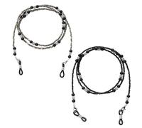 Jdbefuy 2 Pack Beaded Glasses Chain Women Black Grey Spectacle Holder Strap & Stylish Eyeglass Cord Necklace Lanyard for Reading Glasses Sunglasses with Adjustable Anti-Slip Silicone Loops