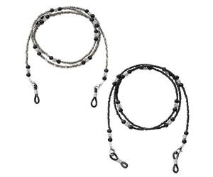 Jdbefuy 2 Pack Beaded Glasses Chain Women Black Grey Spectacle Holder Strap & Stylish Eyeglass Cord Necklace Lanyard for Reading Glasses Sunglasses with Adjustable Anti-Slip Silicone Loops