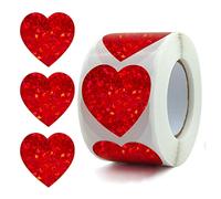 JDbezuge 500pcs Glitter Heart Stickers Roll, Valentine Red Heart Stickers 1.5 inch, Love Stickers for Scrapbooking, Personalized Thank You Stickers (Heart)