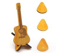 JDBlissful Acoustic Guitar Pick Box With 3 Plectrums and Stand, Wooden Holder Case, Personalised Picks, Gift for Players and Lovers