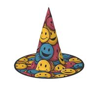JDbncxe 1 PC Halloween Hat â€“ Happy smiley face symbol Print Witches Decor Party, Cosplay Accessory, Festive Carnival Headband, Magic Wizard Cap