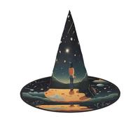JDbncxe 1 PC Halloween Hat â€“ Praying under the starry sky Print Witches Decor Party, Cosplay Accessory, Festive Carnival Headband, Magic Wizard Cap