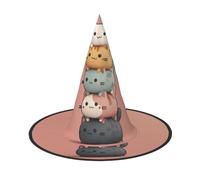 JDbncxe 1 PC Halloween Hat â€“ Stacked Cats Print Witches Decor Party, Cosplay Accessory, Festive Carnival Headband, Magic Wizard Cap