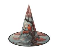 JDbncxe 2 PCS Halloween Hat â€“ Pink bird on the tree Print Witches Decor Party, Cosplay Accessory, Festive Carnival Headband, Magic Wizard Cap