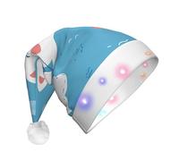 JDbncxe Cartoon Cat Smiling Print LED Christmas Hat for Adults - Festive Santa Hat, Soft Xmas Party Headwear - Unisex Warm Cap