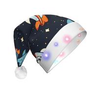 JDbncxe Cartoon rocket launch direction Print LED Christmas Hat for Adults - Festive Santa Hat, Soft Xmas Party Headwear - Unisex Warm Cap