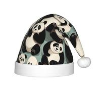 JDbncxe Festive Lying giant pandas Print Christmas Hat for Kids â€“ Soft Plush Santa Hat, Perfect Holiday Headwear for Christmas