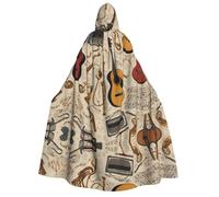 JDbncxe Halloween Hooded Cloak Costume - Unisex Adult Various retro musical instruments Print Cape for Parties, Carnivals, Comic Exhibitions & More