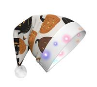 JDbncxe Jack-o'-lantern Print LED Christmas Hat for Adults - Festive Santa Hat, Soft Xmas Party Headwear - Unisex Warm Cap