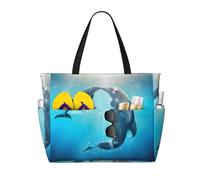 JDbncxe Kiss Dolphin Tale Pattern Print Large Capacity Beach Travel Tote Bag, Ideal for Vacation, Cruise, Camping, and Gym