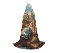 JDbncxe M Halloween Hooded Cape Cars in the castle Print – Unisex Costume Cape for Cosplay, Comic Exhibition, Carnival Party