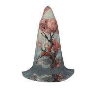 JDbncxe M Halloween Hooded Cape Pink bird on the tree Print – Unisex Costume Cape for Cosplay, Comic Exhibition, Carnival Party