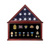 JDECO Large Military Burial Flag Display Case & Medal Shadow Case,Mahogany