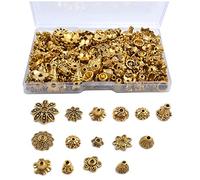Jdesun 120g Bead Caps with A Clear Storage Box, Tibetan Gold Beads Spacers Jewelry Findings Accessories for Jewelry Making 300-350 Pieces