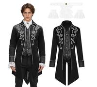 JDFAIJEAL Medieval Men's Steampunk Tailcoat,Vintage Victorian Gothic Tailcoat, Halloween Pirate Vampire Cosplay Costumes(Black, S)