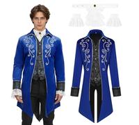 JDFAIJEAL Medieval Men's Steampunk Tailcoat,Vintage Victorian Gothic Tailcoat,Halloween Pirate Vampire Cosplay Costumes(Blue, M)
