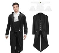 JDFAIJEAL Men's Steampunk Medieval Jacket, Medieval Victorian Vintage Jacket Uniform Long Tuxedo,Halloween Carnival Costume,Renaissance Pirate Vampire Cosplay Costume Outfits(Black, L)