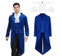 JDFAIJEAL Men's Steampunk Medieval Jacket, Medieval Victorian Vintage Jacket Uniform Long Tuxedo,Halloween Carnival Costume,Renaissance Pirate Vampire Cosplay Costume Outfits(Blue, XXL)