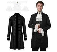 JDFAIJEAL Men's Steampunk Vintage Gothic Tailcoat,Medieval Victorian Frock Coat Renaissance Jacket,Carnival Halloween Cosplay Uniform Costume(Black, XL)