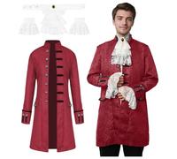 JDFAIJEAL Men's Steampunk Vintage Gothic Tailcoat,Medieval Victorian Frock Coat Renaissance Jacket,Carnival Halloween Cosplay Uniform Costume (Red, L)