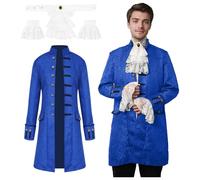 JDFAIJEAL Men's Steampunk Vintage Gothic Tailcoat,Medieval Victorian Frock Coat Renaissance Jacket,Carnival Halloween Cosplay Uniform Costume (Blue, L)