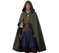 JDFAIJEAL Women's Medieval Hooded Cape Cloak,Victorian Renaissance long Hooded Cape Cloak, for carnival, Halloween costumes, vampires, witches, Vikings, cosplay. (Army Green, One Size)