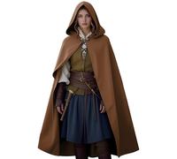 JDFAIJEAL Women's Medieval Hooded Cape Cloak,Victorian Renaissance long Hooded Cape Cloak, for carnival, Halloween costumes, vampires, witches, Vikings, cosplay. (Coffee, One Size)