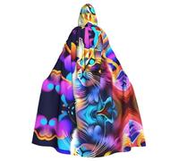 JDFHGNU Adult Hooded Cloak Unisex Masquerade Cloak Halloween Witch Cloak Christmas Party Robe Cape, Colorful Psychedelic Cat Patterns
