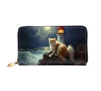 JDFHGNU Cat By Lighthouse Pattern, Women'S Wallet, Long Clutch Wallet, Credit Card Holder Wallet, Travel Coin Purse, Black, One Size