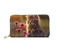 JDFHGNU Cat Touching Flowers Pattern, Women'S Wallet, Long Clutch Wallet, Credit Card Holder Wallet, Travel Coin Purse, Black, One Size