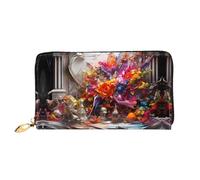 JDFHGNU Colorful Flower Graffiti Pattern, Women'S Wallet, Long Clutch Wallet, Credit Card Holder Wallet, Travel Coin Purse, Black, One Size