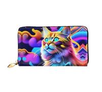 JDFHGNU Colorful Psychedelic Cat Pattern, Women'S Wallet, Long Clutch Wallet, Credit Card Holder Wallet, Travel Coin Purse, Black, One Size