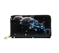 JDFHGNU Starlight Dolphin Pattern, Women'S Wallet, Long Clutch Wallet, Credit Card Holder Wallet, Travel Coin Purse, Black, One Size