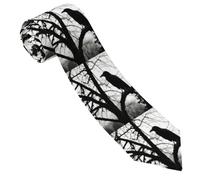 JDFHGNU Tie Men'S Fashion Silk Tie For Wedding Banquets, Groomsmen, Work, Birthday Parties,Business Formal Wear Crow On Branch Patterns, Black, One Size