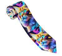 JDFHGNU Tie Men'S Fashion Silk Tie For Wedding Banquets, Groomsmen, Work, Birthday Parties,Business Formal Wear Colorful Psychedelic Cat Patterns, Black, One Size