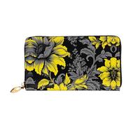 JDFHGNU Yellow Flowering Leaf Pattern, Women'S Wallet, Long Clutch Wallet, Credit Card Holder Wallet, Travel Coin Purse, Black, One Size