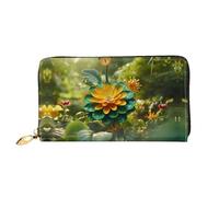 JDFHGNU Yellow Green Flowers Pattern, Women'S Wallet, Long Clutch Wallet, Credit Card Holder Wallet, Travel Coin Purse, Black, One Size