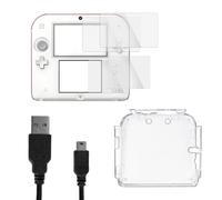 JDGPOKOO 4 in 1 Accessories Kit for Nintendo 2DS, Clear Protective Case Shell Cover for 2DS, 2 Set Screen Protectors and Charging Cable Compatible with Nintendo 2DS ONLY
