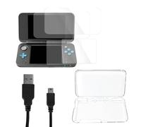 JDGPOKOO 4 in 1 Accessories Kit for Nintendo New 2DS XL/LL, Clear Protective Case Shell Cover for New 2DS XL/LL, 2 Set Screen Protectors and Charging Cable Compatible with New Nintendo 2DS XL/LL ONLY
