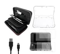 JDGPOKOO 5 in 1 Accessories Kit for New Nintendo 3DS XL/LL 2015, Carrying Case for New 3DS XL/LL, Clear Shell Case, 2 Set Screen Protectors and Charging Cable Compatible with Nintendo New 3DS XL/LL