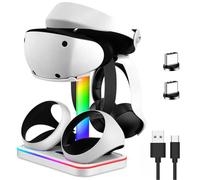 JDGPOKOO Charging Stand for PlayStation VR2, Charging Station for PSVR 2 with VR Headset Display Stand, Controller Charging Dock for PS5 VR2 with LED-Charging Indicator, 7 Light Mode, Type-C Cable