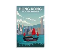 Jdheeh Vintage Travel Hong Kong Victoria Harbour Posters Canvas Art Poster Wall Decor Posters 12x18inch(30x45cm)