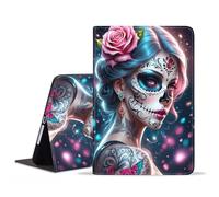 JDHJFBFJNP Case for Samsung Galaxy Tab S10 Plus 2024/ S9 Plus/ S9 FE Plus 5G 12.4 Inch 2023, Premium PU Leather Stand Folio Cover with Auto Sleep/Wake, Sugar Skull Girl Flower