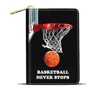 JDHJFBFJNP Credit Card Holder Wallets for Women, Small RFID Wallet Slim Leather Card Case with Zipper, Wolf, Basketball Never Stops